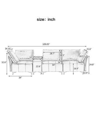 Modular Sectional Sofa, Multifunctional Couches for Living Room with Storage, mid console with speaker and storage,2 USB port and 1 type-C, wireless charging ceramic top, aluminum cup holder.