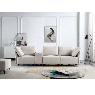 Modular Sectional Sofa, Multifunctional Couches for Living Room with Storage, mid console with speaker and storage,2 USB port and 1 type-C, wireless charging ceramic top, aluminum cup holder.