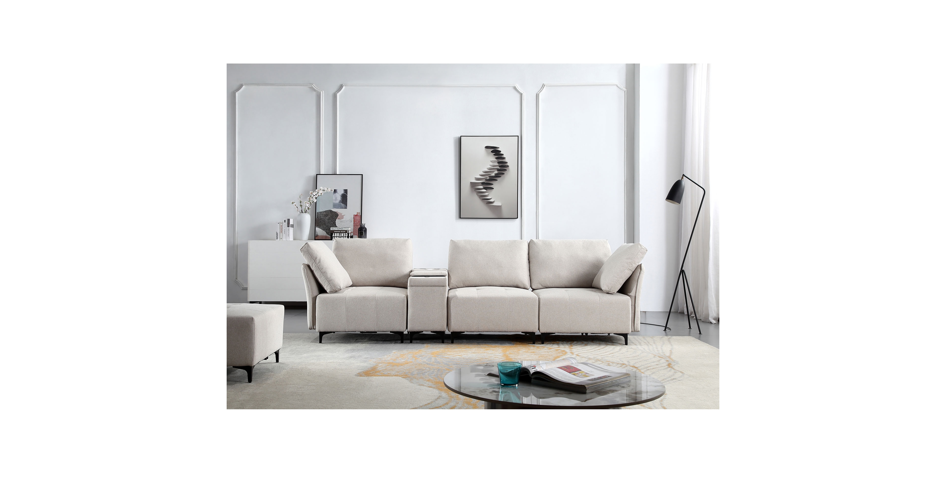 Streamdale Furniture Modular Sectional Sofa, Multifunctional Couches for Living Room with Storage, mid console with speaker and storage,2 Usb port and