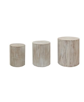 Set of 3 Whitewash Wood Coffee Table with clear and visible tree rings