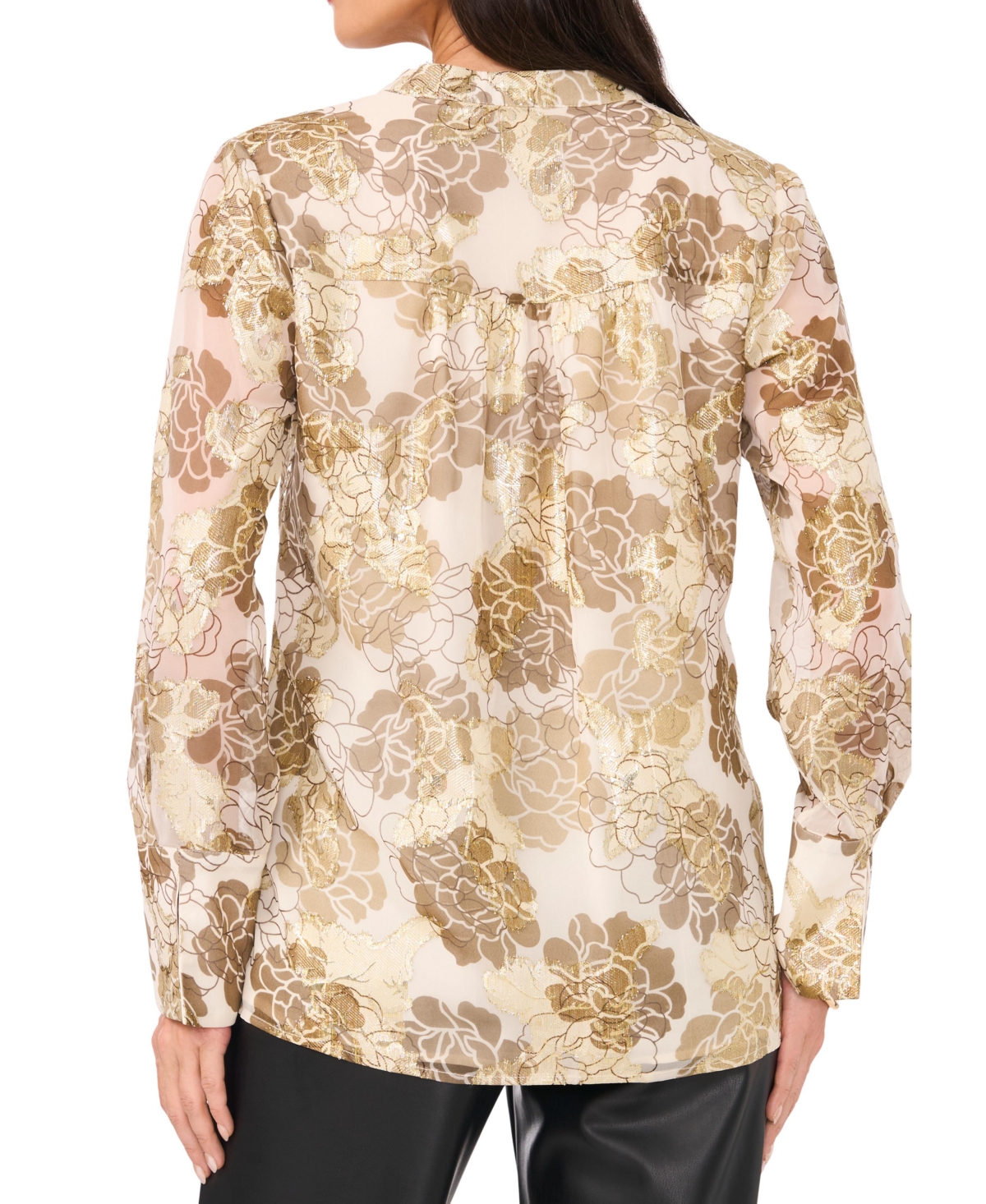 Vince Camuto Women's Metallic-Print Split-Neck Bell-Sleeve Top