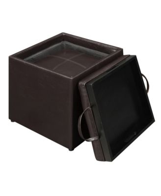 17.5" Faux Leather Park Avenue Ottoman with Stool and Tray