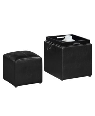 17.5" Faux Leather Park Avenue Ottoman with Stool and Tray
