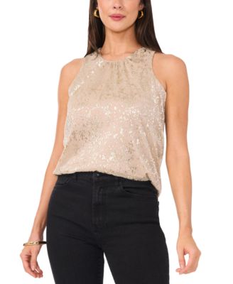 Vince Camuto - Women's Metallic-Print Shirred-Neck Tank Top