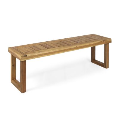 Streamdale Nestor Acacia Wood Slat Panel Bench For Outdoor Dining Or Seating
