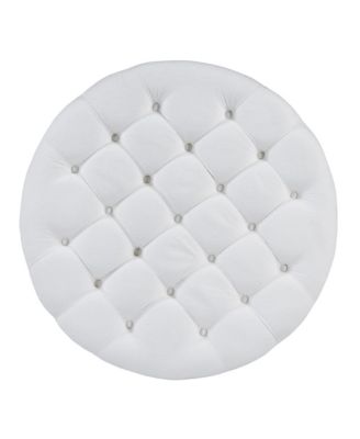 Modern Large Round Ottoman Coffee Table 2-Tier Oversized Button Tufted Ottoman with Wood Shelf Storage Upholstered Coffee Table for Living Room Footrest Ottoman with wheel, waterproof Linen