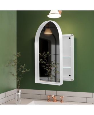  Arched Mirror Cabinet with Shelves, 24x36in, White