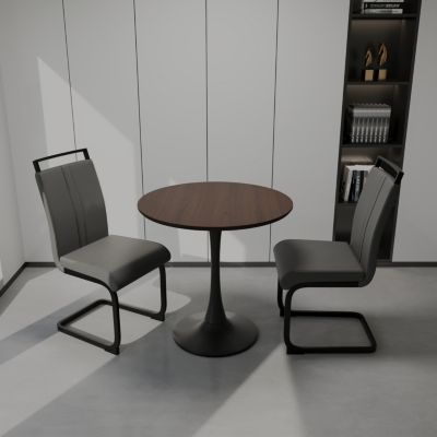 Streamdale Walnut Tulip Dining Set with 2 Gray PU Chairs