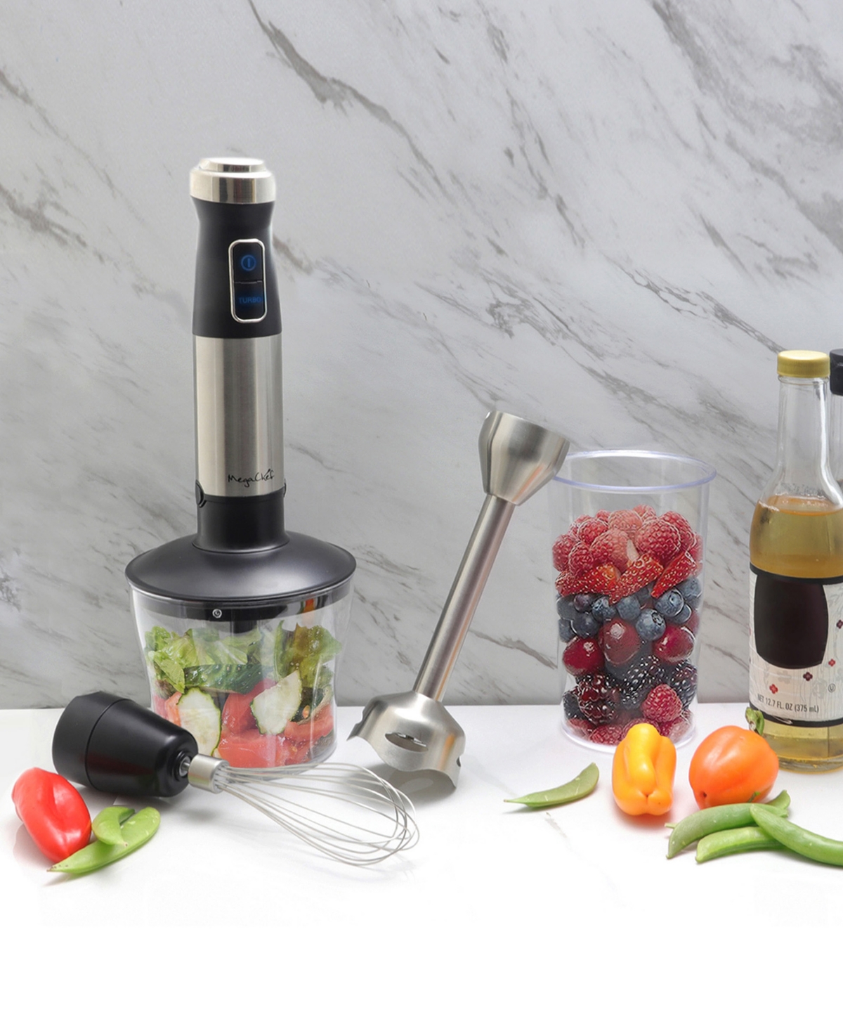 Megachef 4 In 1 Multipurpose Immersion Hand Blender With Speed Control And Accessories In Silver