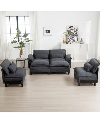 154.8" Oversized Modular Sofa, Ice Velvet Large U-Shaped Couch Comfy Upholstered 4-Seat Sofa with 2 Ottoman, 4 Lumbar Pillow, Deep Seat Couch for Living Room