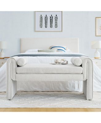 Bedroom storage stool, linen fabric storage stool, large storage space, 50.39 inches, can be used for bed end, living room, entrance, White