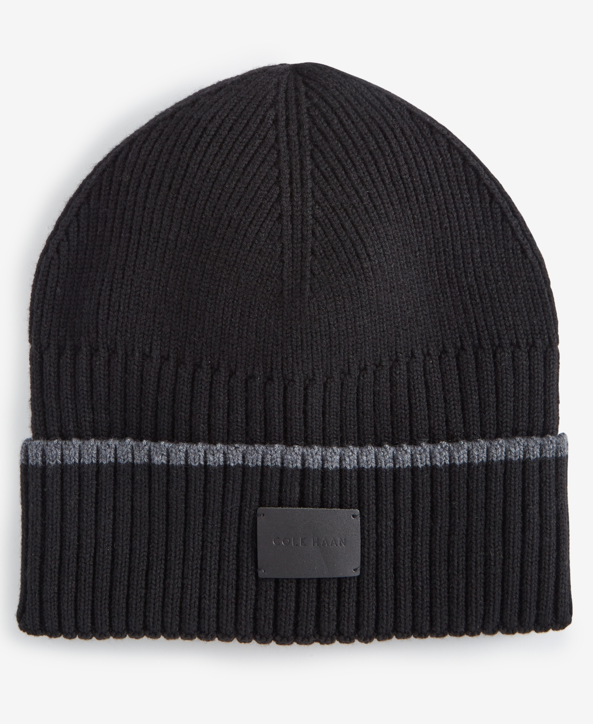 Cole Haan Men's Heritage Ribbed-knit Tipped Cuffed Beanie In Caviar