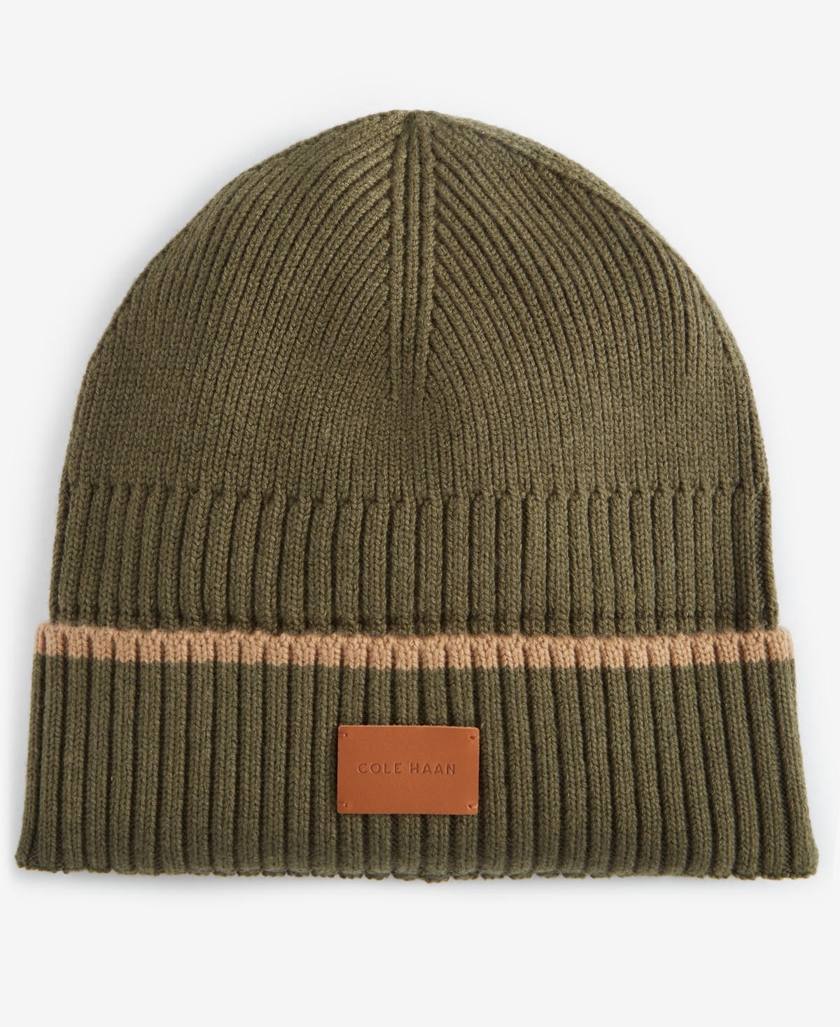 Cole Haan Men's Heritage Ribbed-knit Tipped Cuffed Beanie In Olive