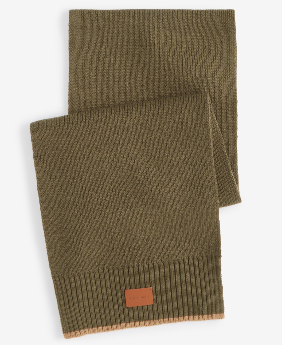 Cole Haan Men's Heritage Ribbed-knit Tipped Scarf In Olive