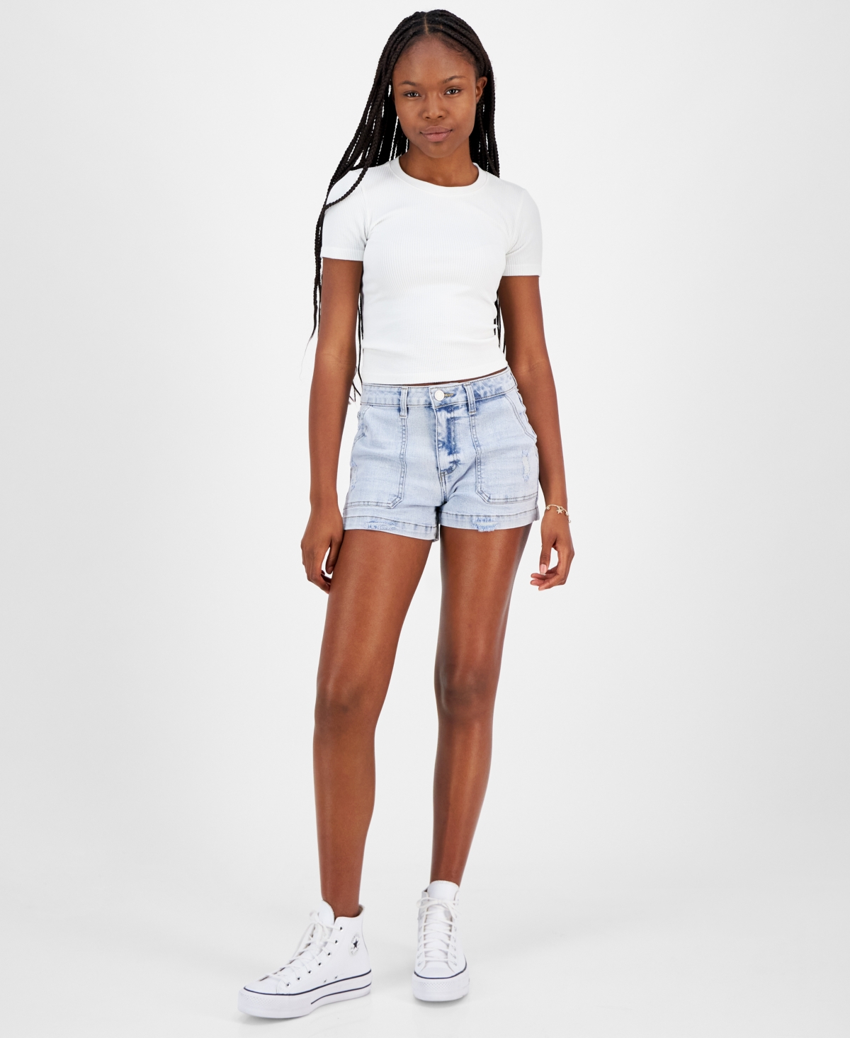 Juniors' High-Rise Utility-Pocket Shorts - Raspberry Indigo