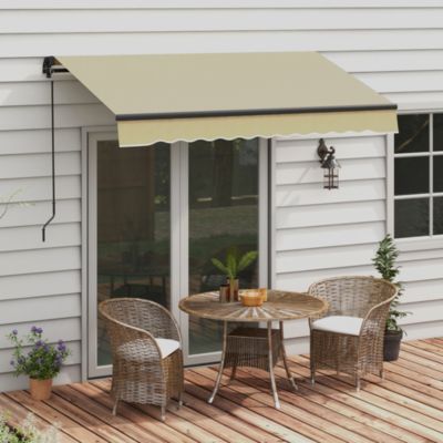 8' x 6.5' Retractable Awning, Patio Awning Sunshade Shelter with Manual Crank Handle, 280gsm UV Resistant Fabric and Aluminum Frame for Deck, Balcony, Yard, Beige