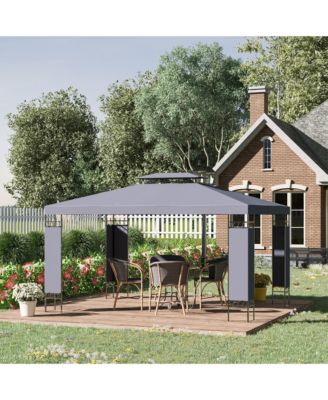 10' x 13' Patio Gazebo, Double Roof Outdoor Gazebo Canopy Shelter with Screen Decorate Corner Frame, for Garden, Lawn, Backyard and Deck, Gray