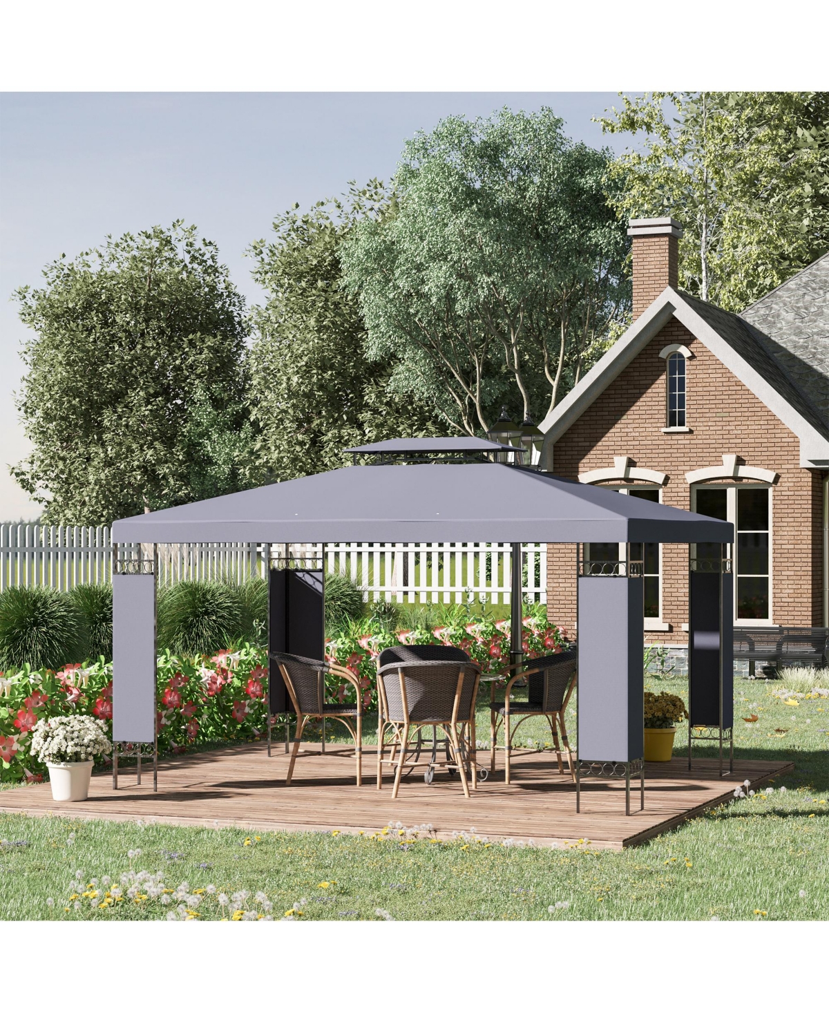 Streamdale Furniture 10' x 13' Patio Gazebo, Double Roof Outdoor Gazebo Canopy Shelter with Screen Decorate Corner Frame, for Garden, Lawn, Backyard a