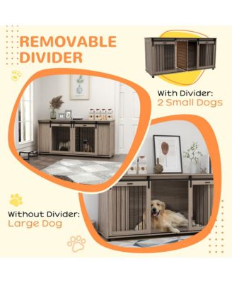 Dog Crate Furniture with Removable Divider for 2 Small Dogs or 1 Large Dog, 71" Modern Dog Kennel Furniture End Table with Storage, Double Doors, Walnut
