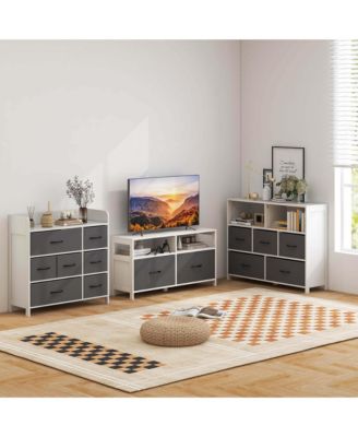 5-Drawer Dresser for Bedroom Chest of Drawers with 2 Large Fabric Bins