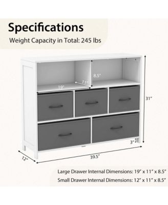 5-Drawer Dresser for Bedroom Chest of Drawers with 2 Large Fabric Bins