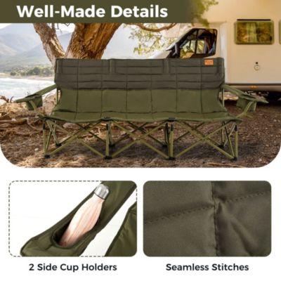 3 Person Folding Camping Chair Heavy-Duty Camp Couch with 2 Cup Holders Padding