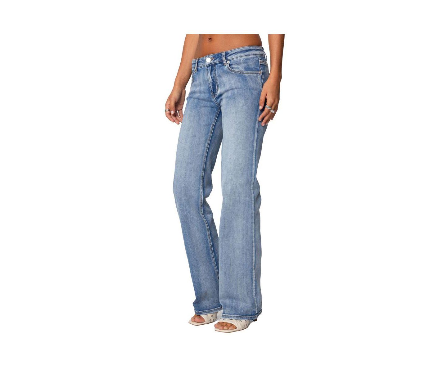 Женские джинсы Edikted Boot Cut Washed Low Rise, цвет: Синий потёртый — фото 2