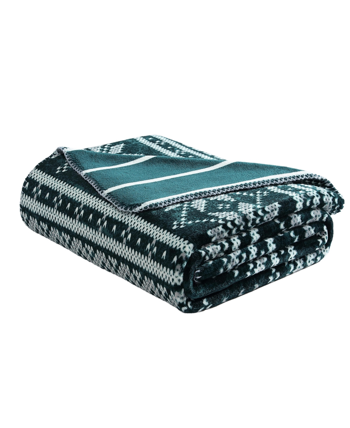 Nautica Brushed Flannel Throw, 70" X 50" In Green,ivory,grey