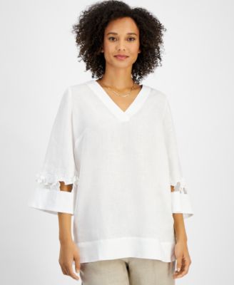 Charter Club - Women's Linen Woven 3/4-Sleeve Top