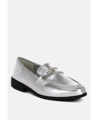 Womens Rugle Metallic Faux Leather Flat Loafers