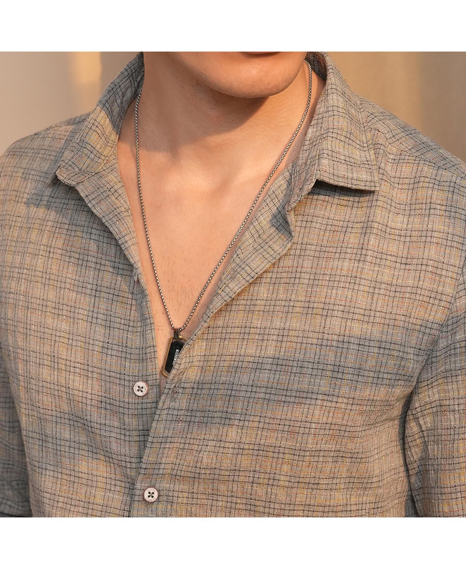 Men's Ash Grey Micro-Tartan Plaid Shirt