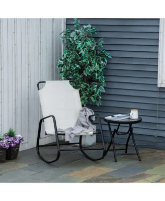 Garden Rocking Chair, Outdoor Indoor Sling Fabric Rocker for Patio, Balcony, Porch, Cream White