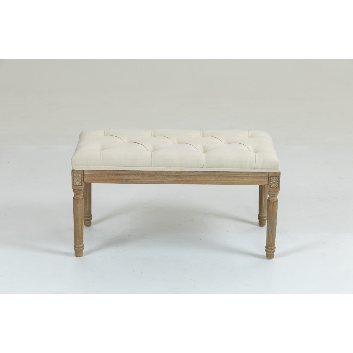 Streamdale Furniture Traditional Rectangle Tufted Ottoman Bench Linen Look Fabric, For the Living Room and Bedroom - Beige