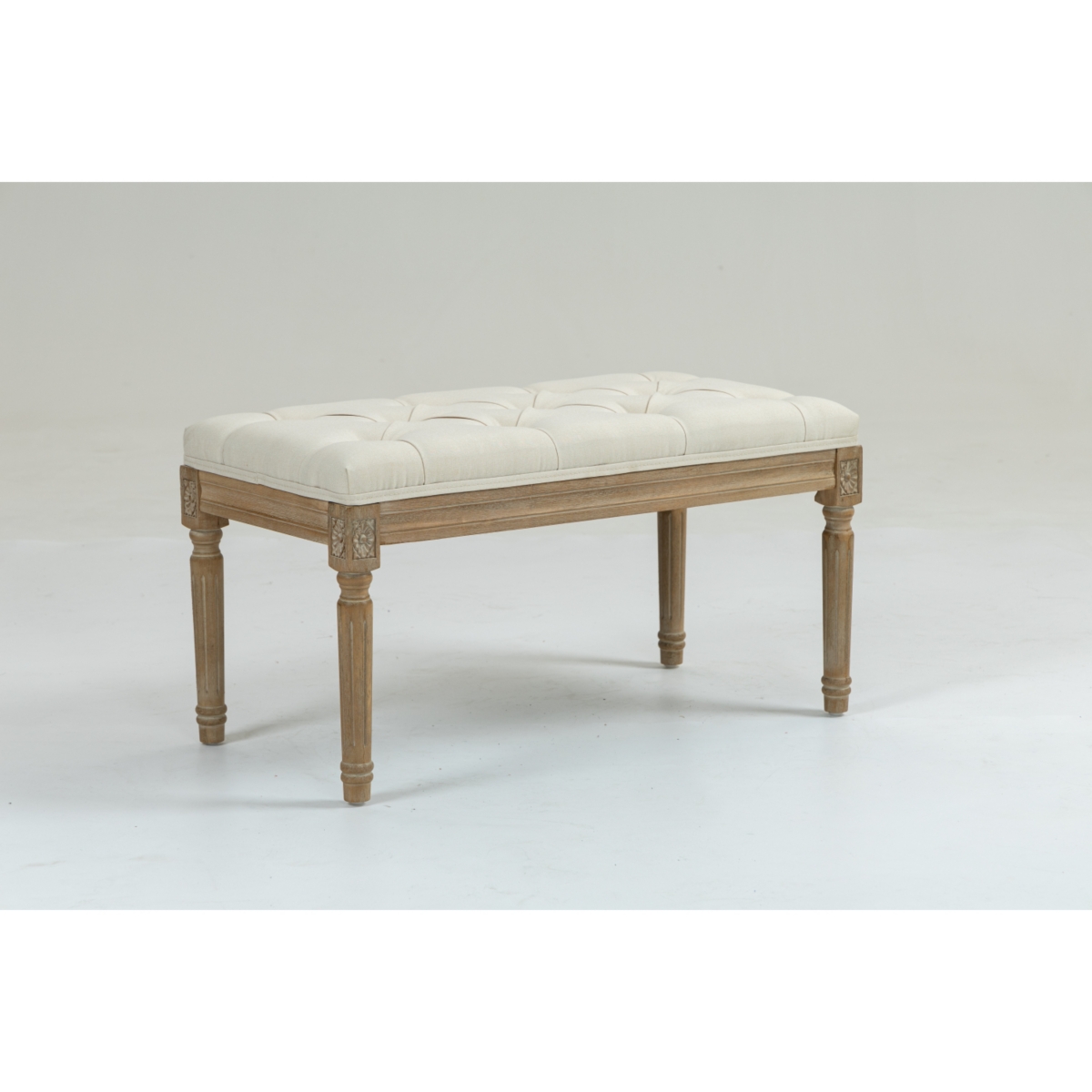 Streamdale Furniture Traditional Rectangle Tufted Ottoman Bench Linen Look Fabric, For the Living Room and Bedroom - Beige