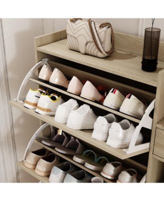 Streamdale Bohemian Shoe Cabinet with Rattan Drawers and Shelves