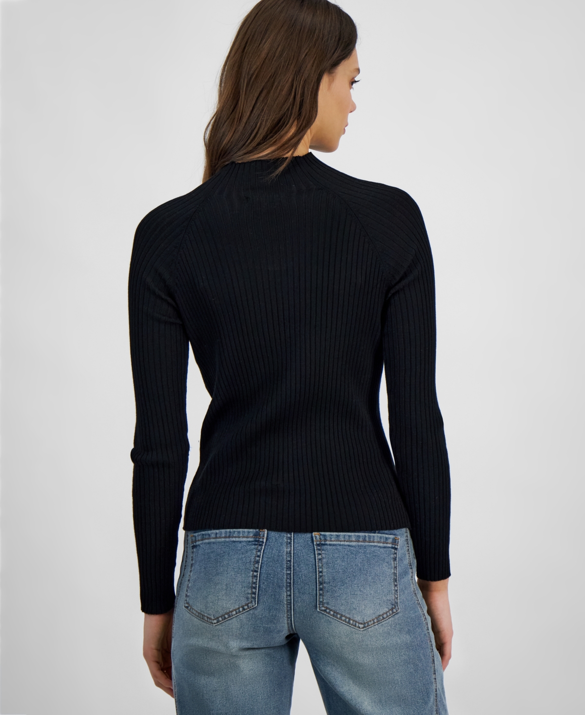 Hooked Up By Iot Juniors' Mock-neck Rib-knit Sweater In Black