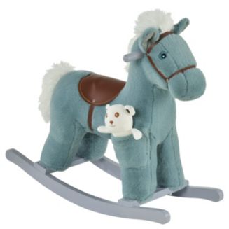 Kids Plush Ride-On Rocking Horse with Bear Toy, Children Chair with ...