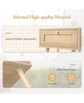 2 PCS Nightstand Bedside Sofa Table with Rattan Drawer for Bedroom & Living Room