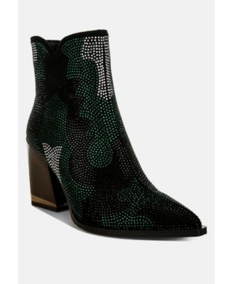 Womens Zarka Rhinestones Embellished Block Heel Boots