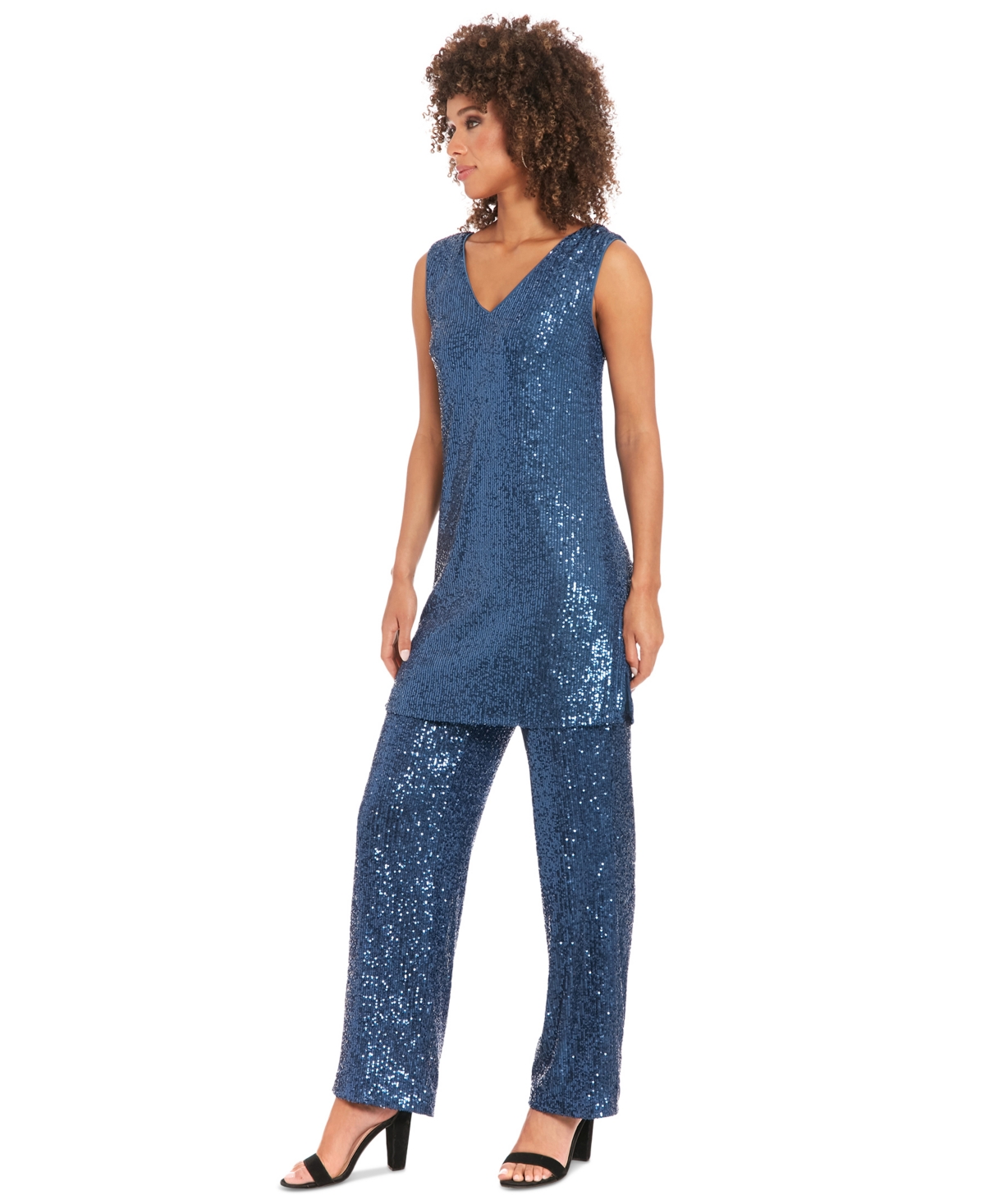 MUSE WOMEN'S V-NECK SLEEVELESS SEQUIN TUNIC TOP 