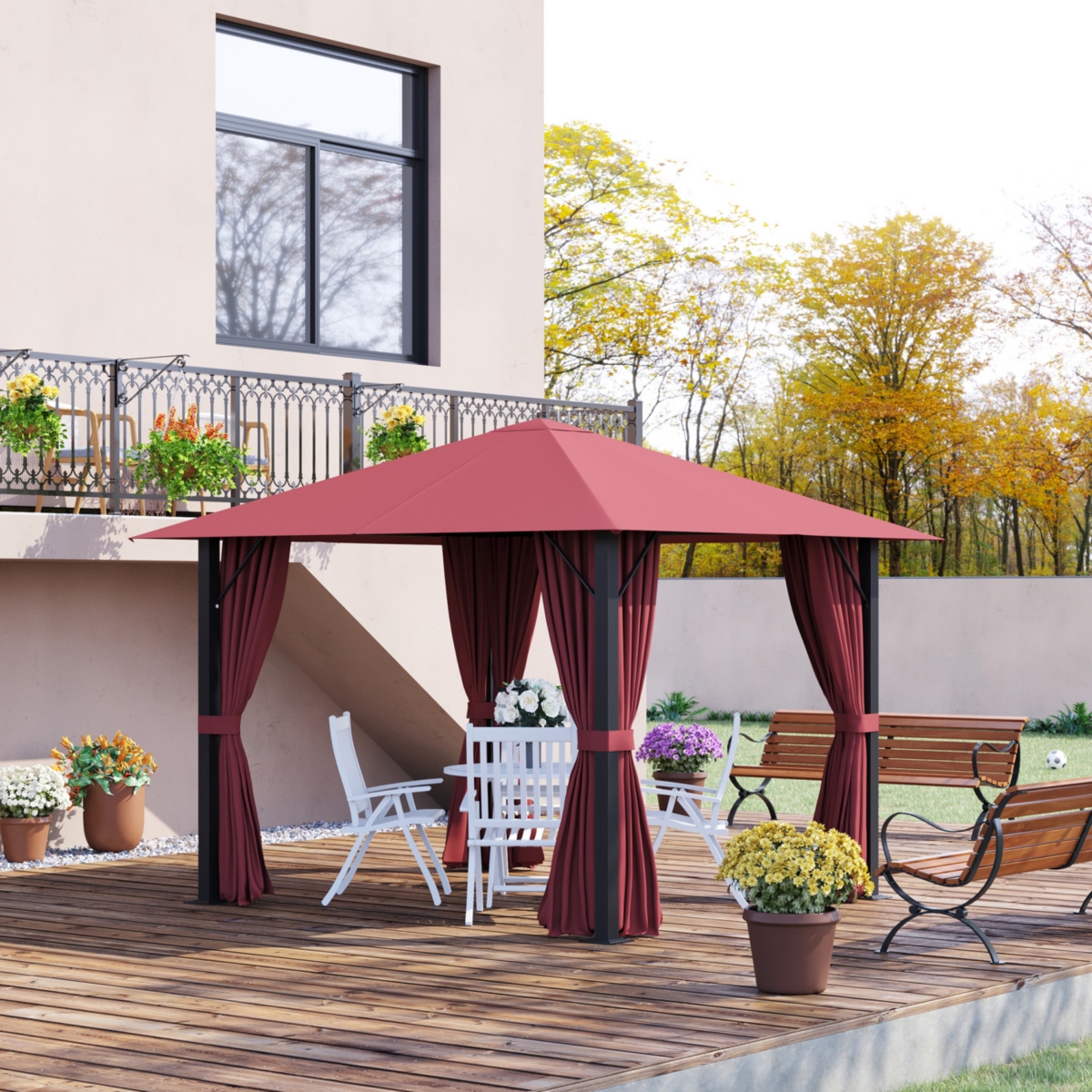 Streamdale Furniture 10' x 10' Patio Gazebo Aluminum Frame Outdoor Canopy Shelter with Sidewalls, Vented Roof for Garden, Lawn, Backyard, and Deck, Wi