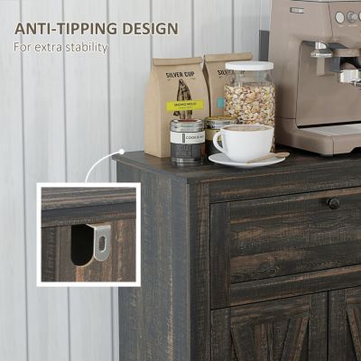 Farmhouse Barn Door Accent Cabinet, Kitchen Sideboard Storage Cabinet with Double Doors, Drawer, and Adjustable Shelf for Bedroom, Living Room, Dark Brown