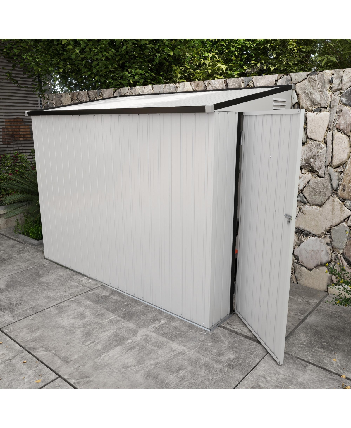 Streamdale Furniture 4' x 7.7' Metal Outdoor Storage Shed, Lean to Storage Shed, Garden Tool Storage House with Lockable Door and 2 Air Vents for Back