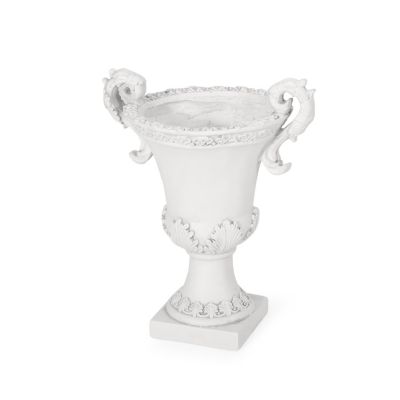 Elegant Roman Faux-Stone Planter With Botanical Accents