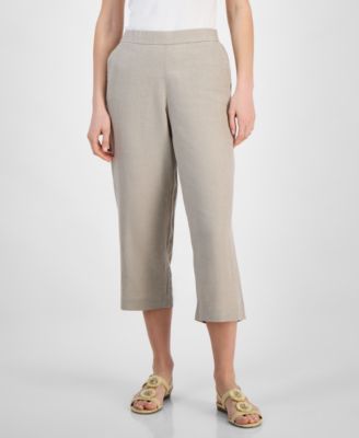 Women's 100% Linen Solid Cropped Pull-On Pants, Created for Macy's