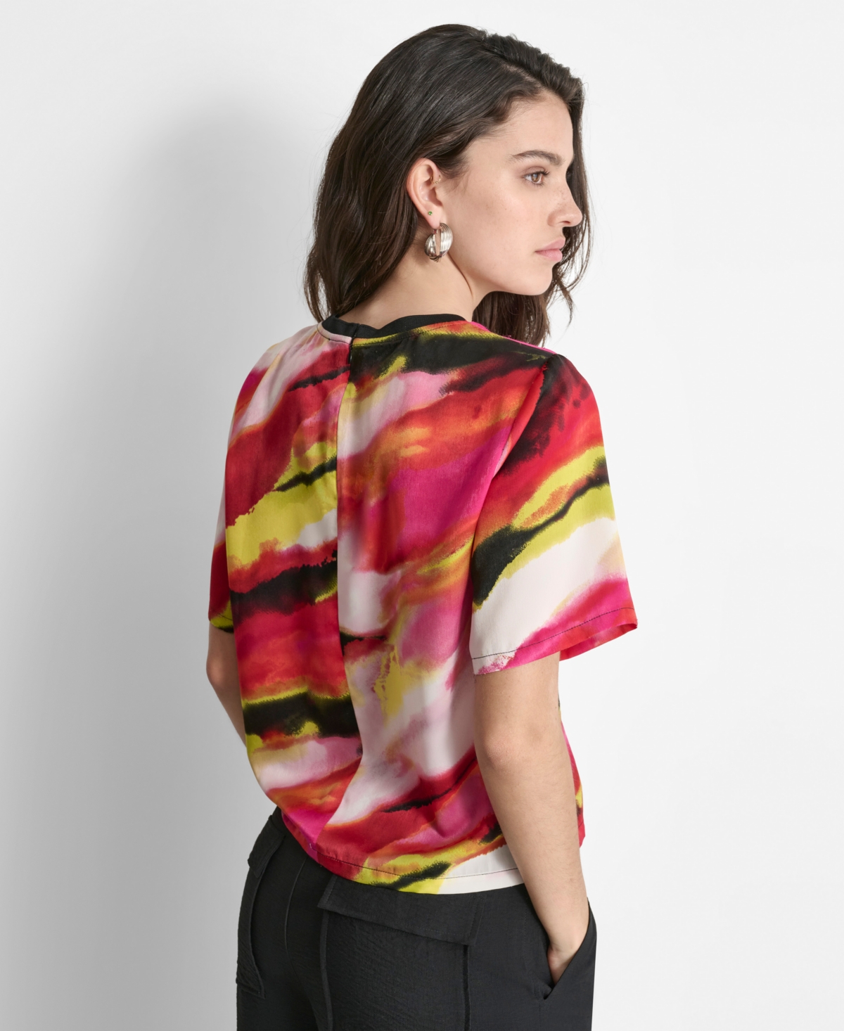 Dkny Women's Printed Drapey Short-Sleeve Blouse
