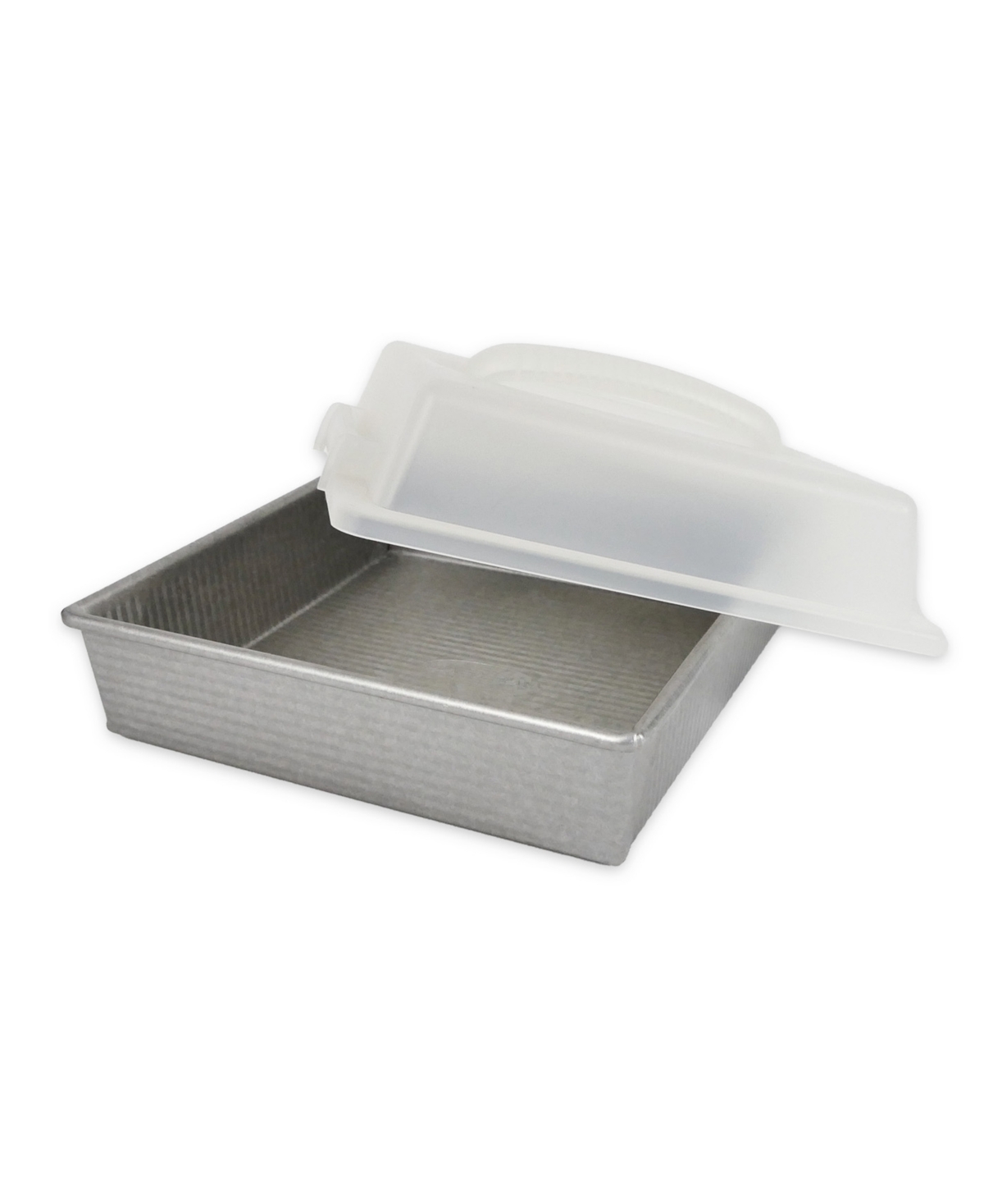 Shop Usa Pan Non-stick Aluminum 9" Square Cake Pan And Lid Set In Silver,gray