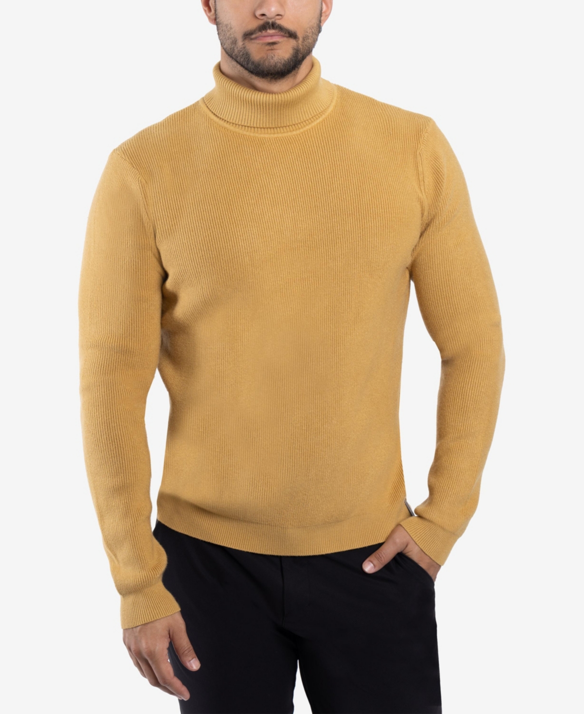 Men's Ribbed Turtle Neck Sweater - Mustard