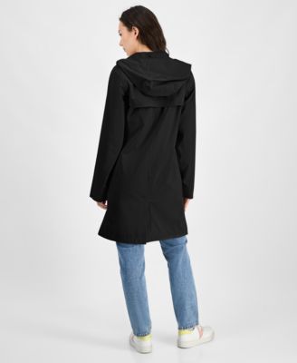Women's Long Zip-Front Hooded Rain Coat