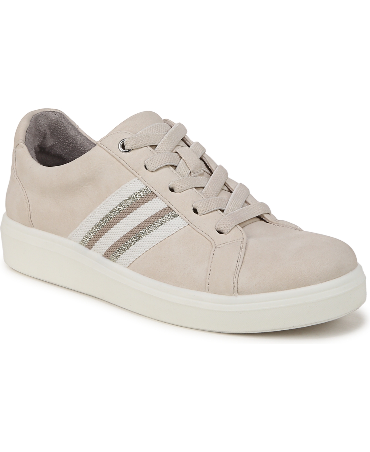 Bzees Happy Friday Washable Lace Up Sneakers In Beige Faux Leather,webbed Fabric